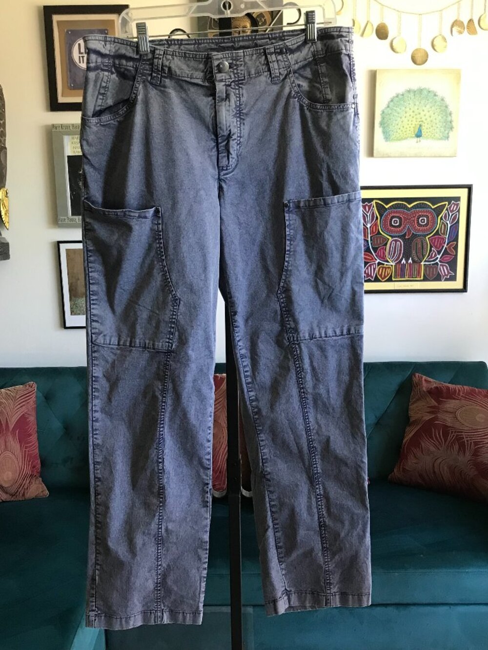 LOGO by Lori Goldstein size 14 Blue Straight Leg Cotton Stretch Utility Pants